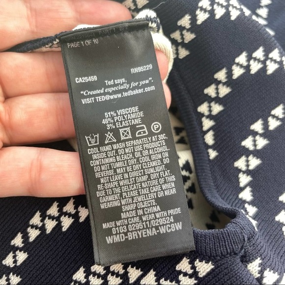 {Ted Baker} Navy/Ivory Bryena Jacquard Fit & Flare Knit Dress, US Size 2 - Picture 10 of 12